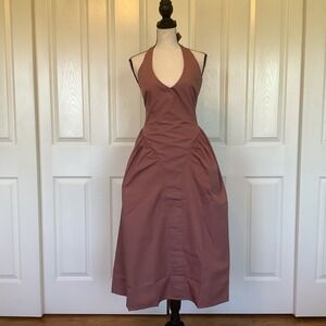 Oak + Fort Rose Taupe Cotton Halter Midi Dress Womens Size Small NWT
